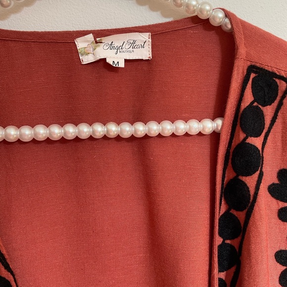 Angel Heart Boutique Rust Open Front Jacket with Black Embroidery, Size M - Picture 4 of 9